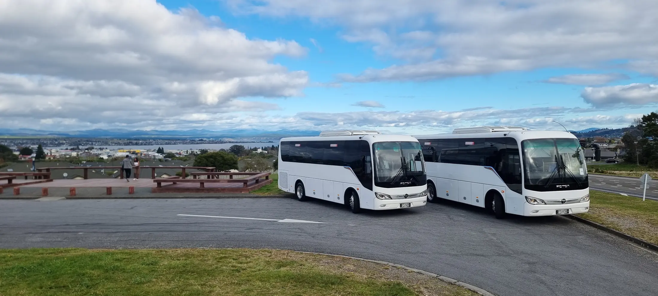 Two coaches overlooking Canterbury